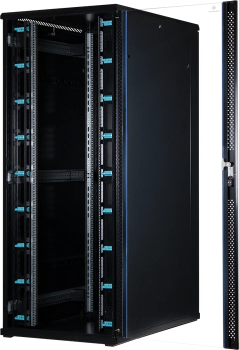 Rockstable 19" Serverschrank 42HE, Sicherheitsglastür, IP2X, schwarz, 1200mm tief