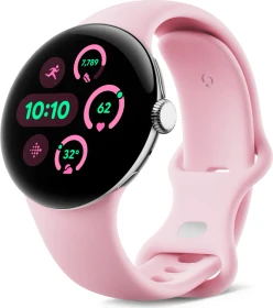 Google Pixel Watch 3 (Wi-Fi) 41mm Polished Silver mit Sportarmband Rose Quartz
