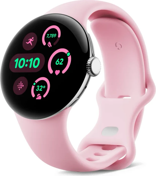 Google Pixel Watch 3 (Wi-Fi) 41mm Polished Silver mit Sportarmband Rose Quartz