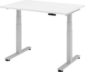 Hammerbacher Ergonomic Aktiv XDSM12/W/S elektrisch höhenverstellbarer Sitz-Steh-Schreibtisch 120x80cm weiß/silber