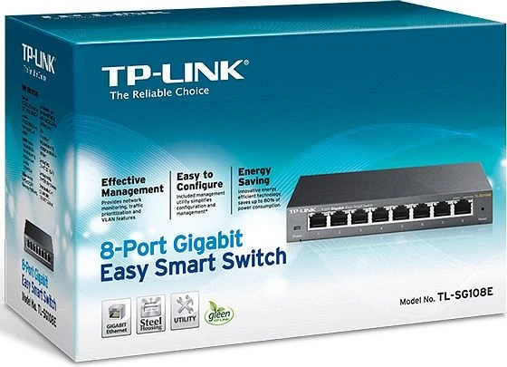 TP-Link TL-SG108E Desktop Gigabit Smart Switch, 8x RJ-45