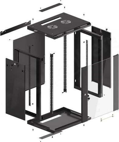 Lanberg 19" Wandschrank 15HE, hängend, Flat Pack, Glastür, IP20, RAL 9004, 450mm tief
