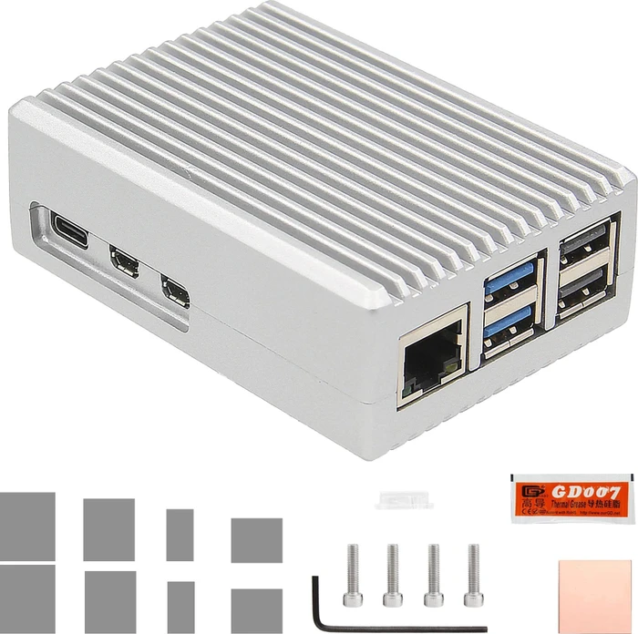 Geekworm Aluminiumgehäuse Heavy-duty für Raspberry Pi 5, silber