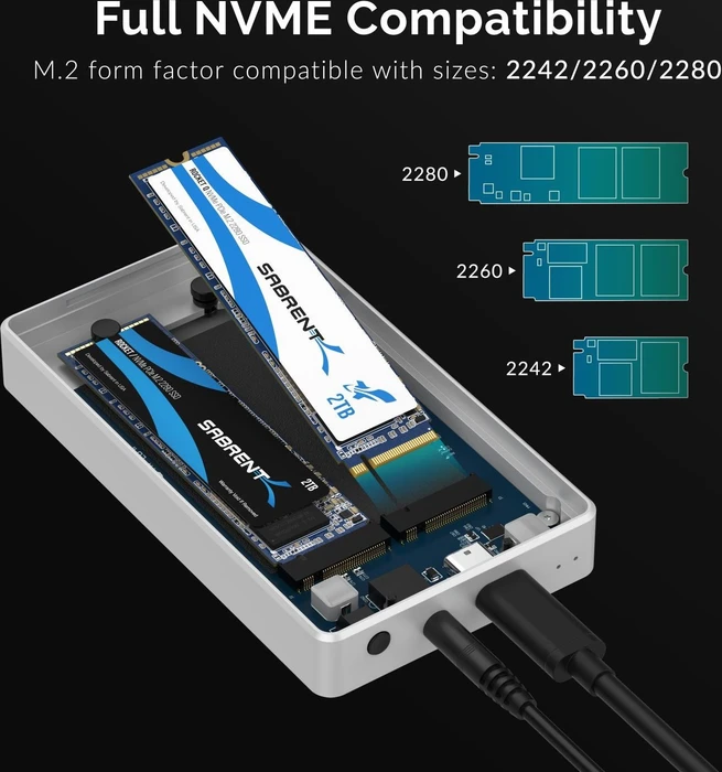 Sabrent Thunderbolt 3 to M.2 Dual NVMe SSD Tool-Free Enclosure, Thunderbolt 3 / USB-C 3.1
