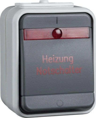 Elso Heizungsnotschalter 2-polig | beleuchtet | Aufputz IP44 | Kontroll-Ausschalter | lichtgrau/basaltgrau