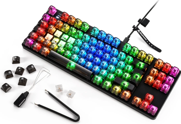 Sharkoon Crystal Shark, Black, LEDs RGB, KKT Kang White V3, USB, DE