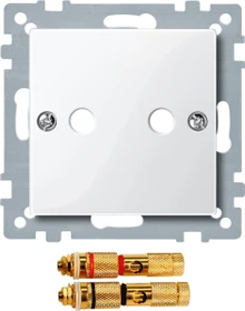 Merten System M Zentralplatte mit High-End Lautsprecher-Steckverbinder, polarweiß glänzend