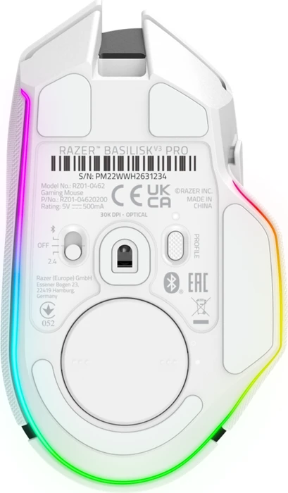 Razer Basilisk V3 Pro Mercury White, USB/Bluetooth