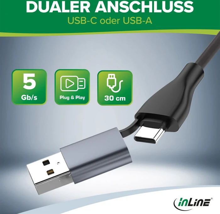 InLine Multi Cardreader Hub, USB-C 3.0/USB-A 3.0 [Stecker]