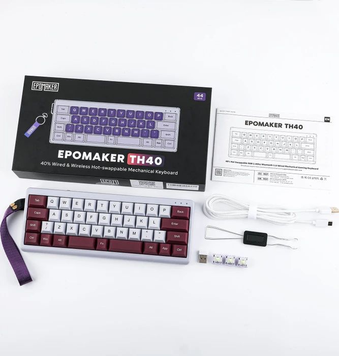 Epomaker TH40, Purple, LEDs RGB, Cherry Profil, hot-swap, Epomaker Flamingo, USB/Bluetooth, US