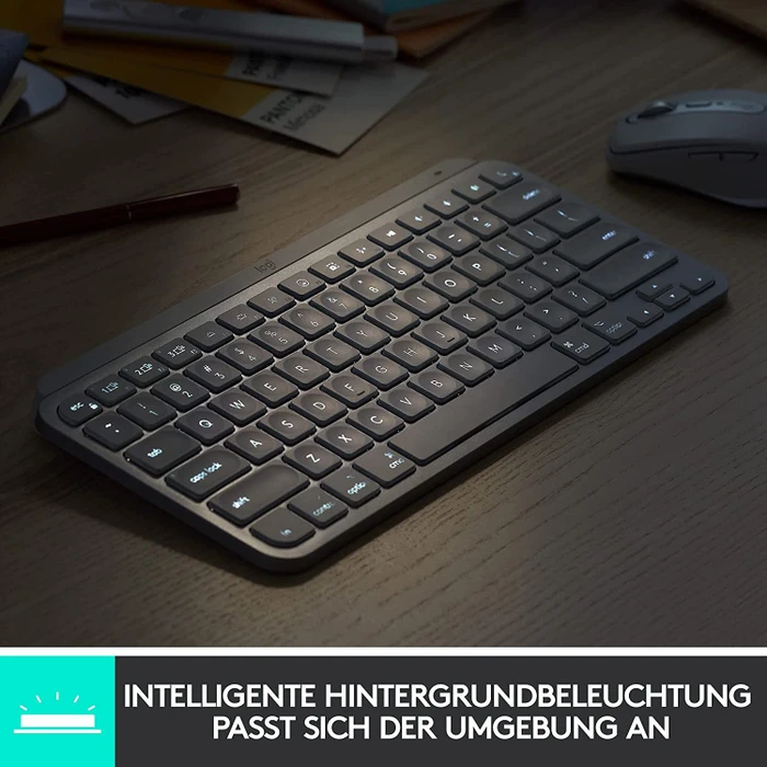 Logitech MX Keys Mini, rosa, LEDs weiß, Logi Bolt, Rose, USB/Bluetooth, DE
