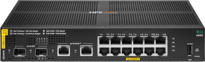 HPE Aruba CX 6000 Series Desktop Gigabit Managed Switch, 14x RJ-45, 2x SFP, 139W PoE+