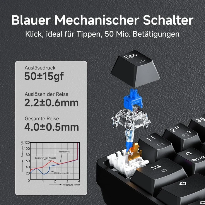 Dierya DK61SE, 60%, schwarz, LEDs grün, BLUE Switches, USB, DE