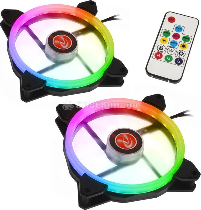 Raijintek Iris 14 Rainbow RGB, LED-Steuerung, Fernbedienung, 140mm, 2er-Pack