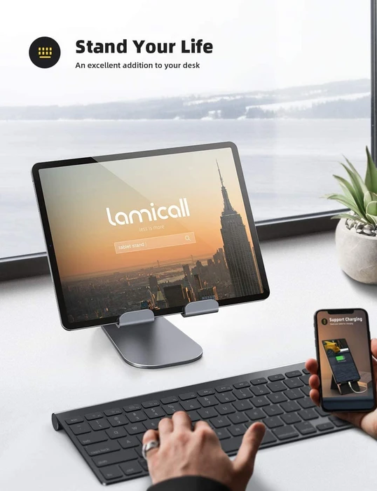 Lamicall Tablet Stand S, Aluminium Tablet- und Smartphone-Ständer, Tablet-Stand 4-13", grau, verstellbar