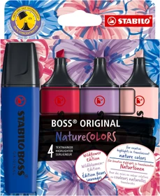 STABILO Boss Original NatureColors Wildflower Edition rouge/ultramarinblau/grauviolett/burgunderrot, 4er-Set