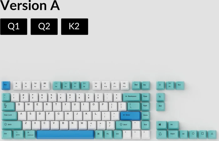 Keychron Q1/Q2/K2 OEM Dye-Sub Keycap-Set Iceberg, Kunststoff (PBT), Iceberg, blau/türkis/weiß, 97 Tasten (83+14), ANSI-US