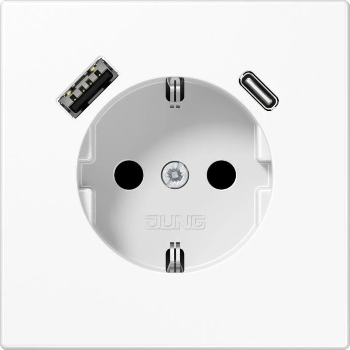 Jung Serie LS SCHUKO-Steckdose mit USB-Ladegerät Safety+, alpinweiß