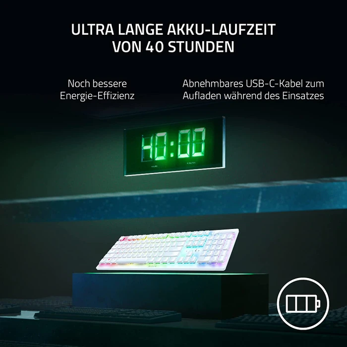 Razer DeathStalker V2 Pro, Mercury White, Razer Low-Profile Clicky Optical PURPLE, USB/Bluetooth, US
