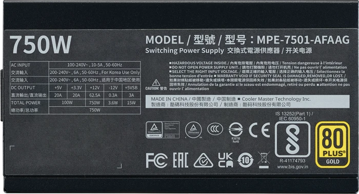 Cooler Master MWE Gold V2 Fully Modular 750W, ATX 3.1