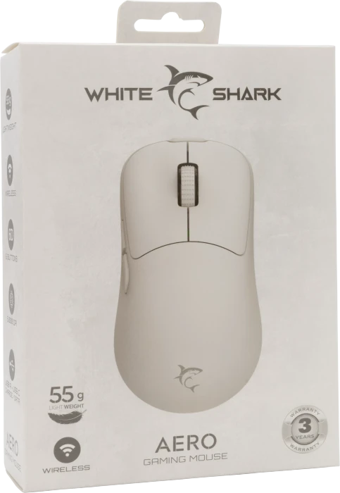 White Shark Aero White Wireless Gaming Mouse, weiß, USB