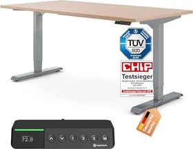 Ergotopia Desktopia Pro X elektrisch höhenverstellbarer Sitz-Steh-Schreibtisch 180x80cm Buche/grau