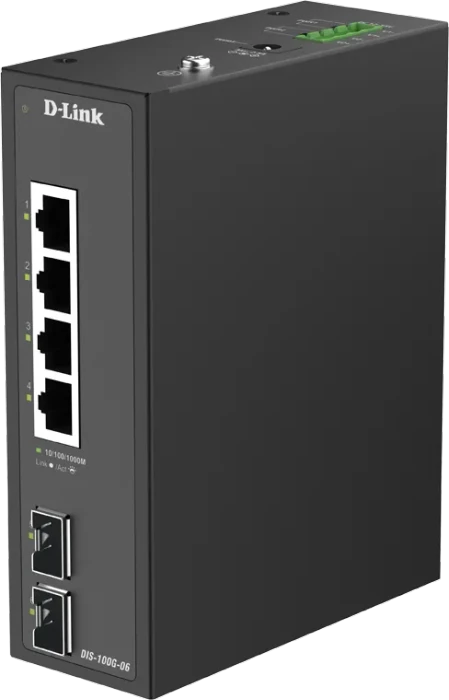 D-Link DIS-100G Industrial Railmount Gigabit Switch, 4x RJ-45, 2x SFP