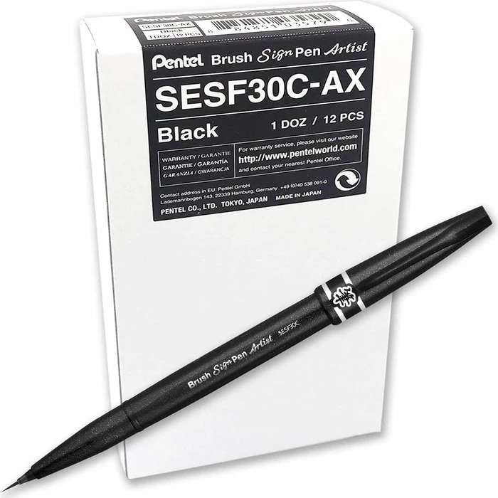 Pentel Brush Sign Pen Artist SESF30C schwarz, 12er-Pack