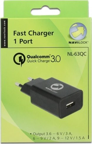 Navilock USB-Ladegerät 1x USB-A Qualcomm Quick Charge 3.0 schwarz