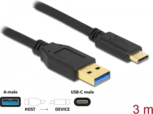 DeLOCK USB 3.1 Kabel, USB-C 3.1 [Stecker]/USB-A 3.1 [Stecker] schwarz, 3m