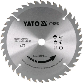 Yato YT-60633 HM Kreissägeblatt 40Z, 190x2.2x16mm, 1 Stück
