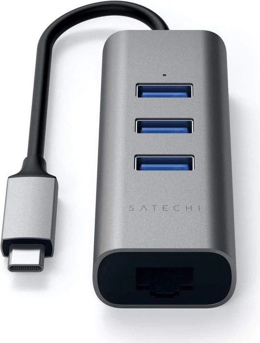 Satechi 2-in-1 USB-Hub, Space Gray, RJ-45, USB-C 3.0 [Stecker]