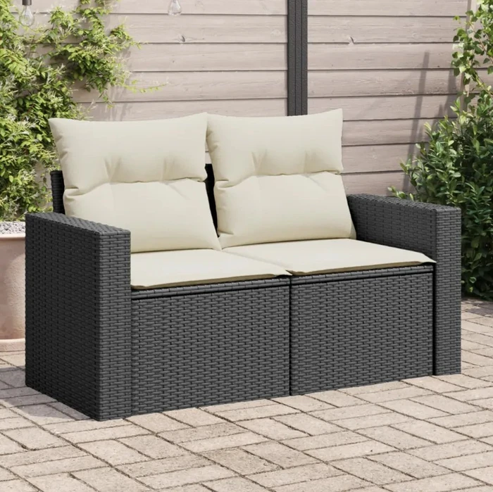 vidaXL Gartensofa/Gartenbox mit Kissen 131cm 2-Sitzer schwarz/cremeweiß