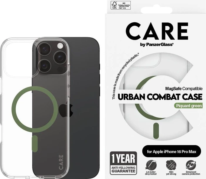 PanzerGlass Care Flagship Case Urban Combat MagSafe für Apple iPhone 16 Pro Max Piquant Green