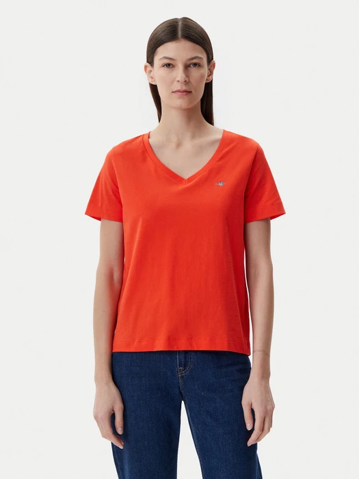 Gant Shield V-Neck T-Shirt kurzarm orange (Damen)