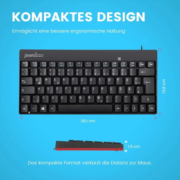Perixx Periboard-422 Mini-C Keyboard, schwarz, USB, DE