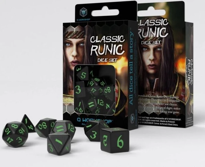 Q-Workshop Würfelset Classic Runic - black & green