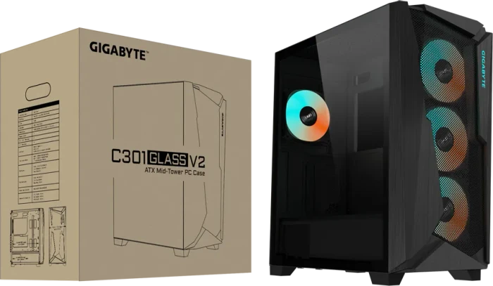 GIGABYTE C301 Glass Black V2, schwarz, Glasfenster