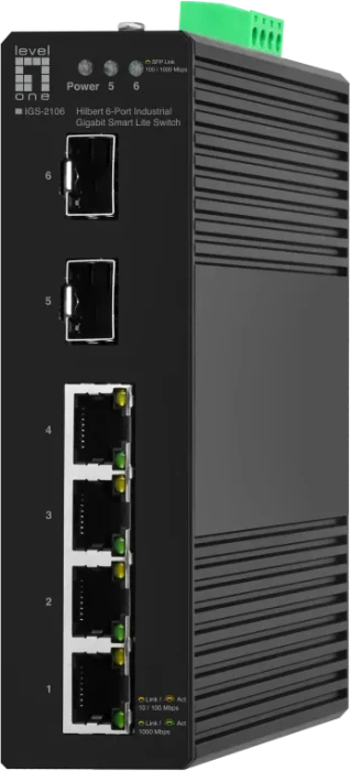 LevelOne IGS Hilbert Industrial Railmount Gigabit Smart Switch, 4x RJ-45, 2x SFP