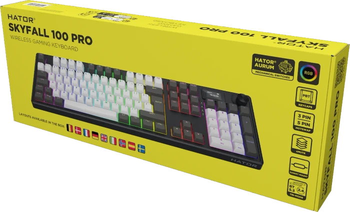Hator Skyfall 100 Pro Wireless, weiß/schwarz, LEDs RGB, Aurum Vanila Silent, USB/Bluetooth, DE