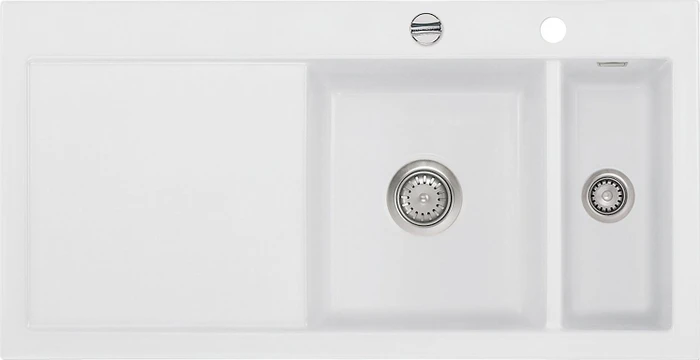 systemceram Mera 100 F Einbau Becken rechts mit Ablauffernbedienung satin
