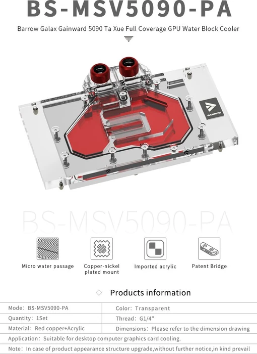 Barrow NVIDIA RTX 5090 LRC 2.0 Full Coverage GPU Water Block, MSI Ventus 5090, BS-MSV5090-PA, weiß