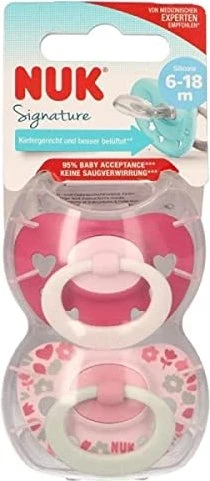 NUK Signature Schnuller, 6-18M, Silikon, rosa, 2 Stück