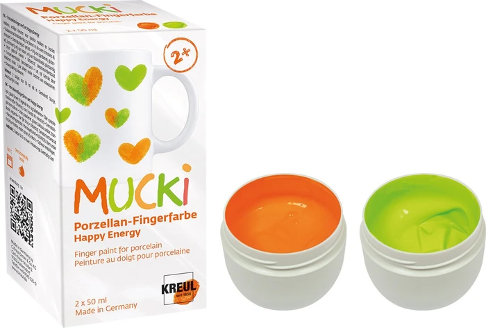 Kreul Mucki Porzellan-Fingerfarbe, orange/grün, 50ml, 2er-Set