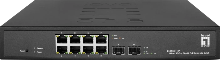 LevelOne GES Rackmount Gigabit Smart Switch, 8x RJ-45, 2x SFP, 130W PoE+