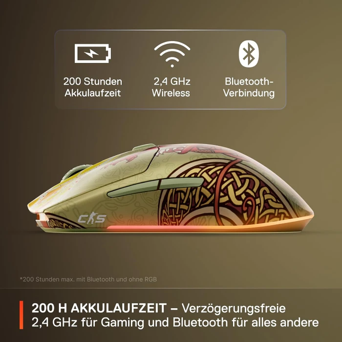 SteelSeries Wireless Gaming Mouse CS2 Dragon Lore Edition, gold, USB/Bluetooth