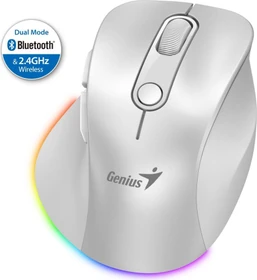 Genius Ergo 9000S Pro Wireless Bluetooth Rechargeable Mini Ergo Silent Mouse, Pearl White, USB/Bluetooth (31030039400)