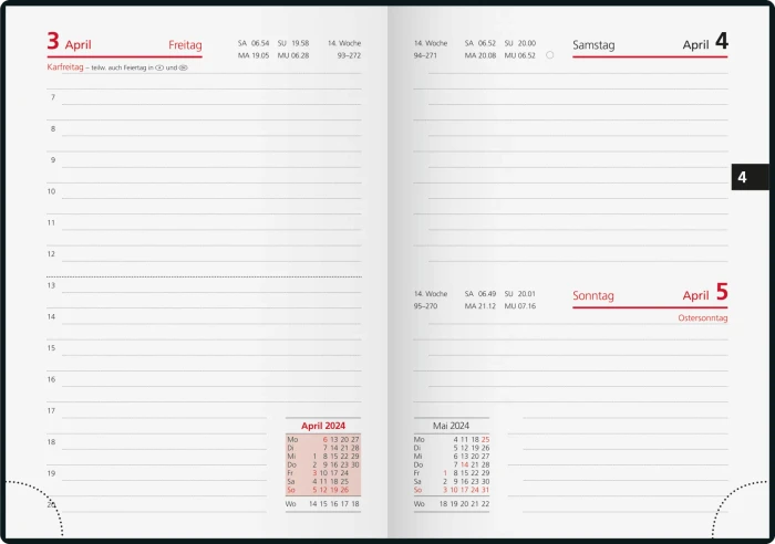 Brunnen Taschenkalender Tageskalender 2024, 100x140mm, Textil-Cover, braun, 192 Blatt