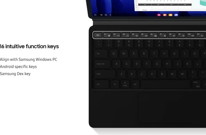 Samsung EJ-DT970 Book Cover Keyboard für Galaxy Tab S7+ / Tab S7 FE / Tab S8+, schwarz, DE