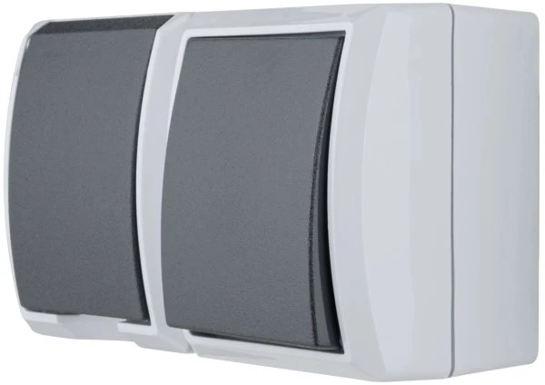 REV Ritter AquaForm Aus-/Wechselschalter + Steckdose AP IP44 waagerecht, grau